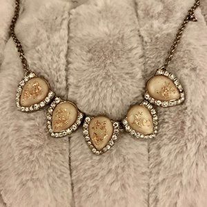 Gold, Marbled Gem Lined by Studs Statement Necklace